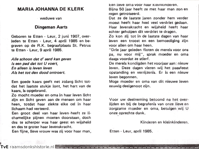 Maria Johanna de Klerk- Dingeman Aarts